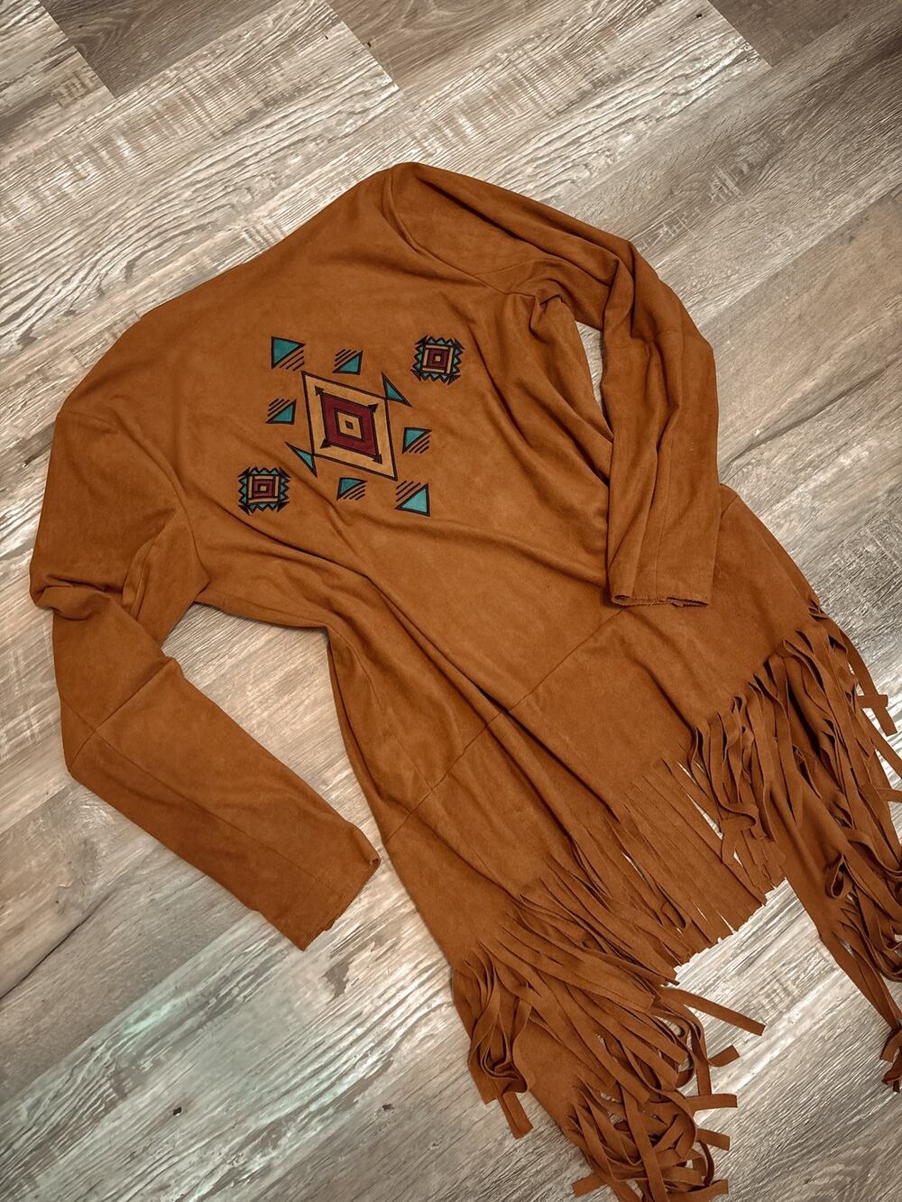 wrangler retro aztec fringe poncho cardigan